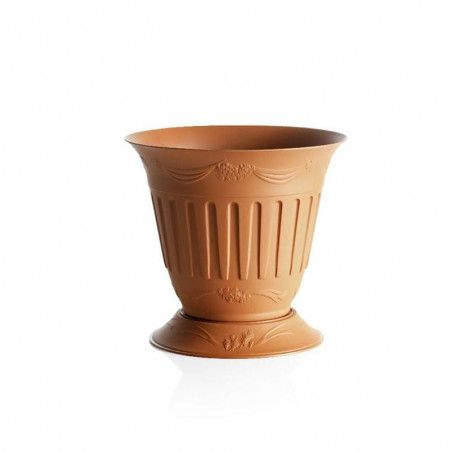 Cache pot avec soucoupe 'Etika" en plastique - D 15 cm - Terracotta - 0.85L