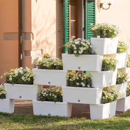Kit 5 jardinières modulables - 59 x 23 cm - Blanc