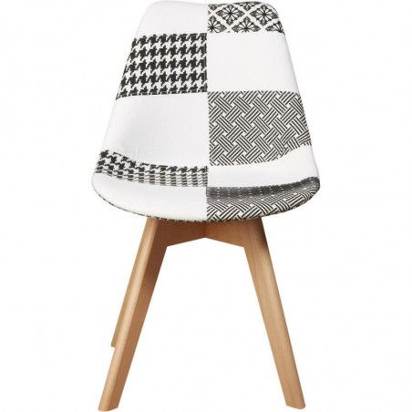 Chaise patchwork - Leoben - L 49 x l 56 x H 83 cm - Gris et blanc