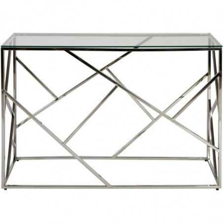 Console en verre - Island - L 120 x l 40 x H 78 cm - Métal chromé