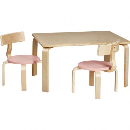 Ensemble table en bois et 2 chaises pour enfants - Rose