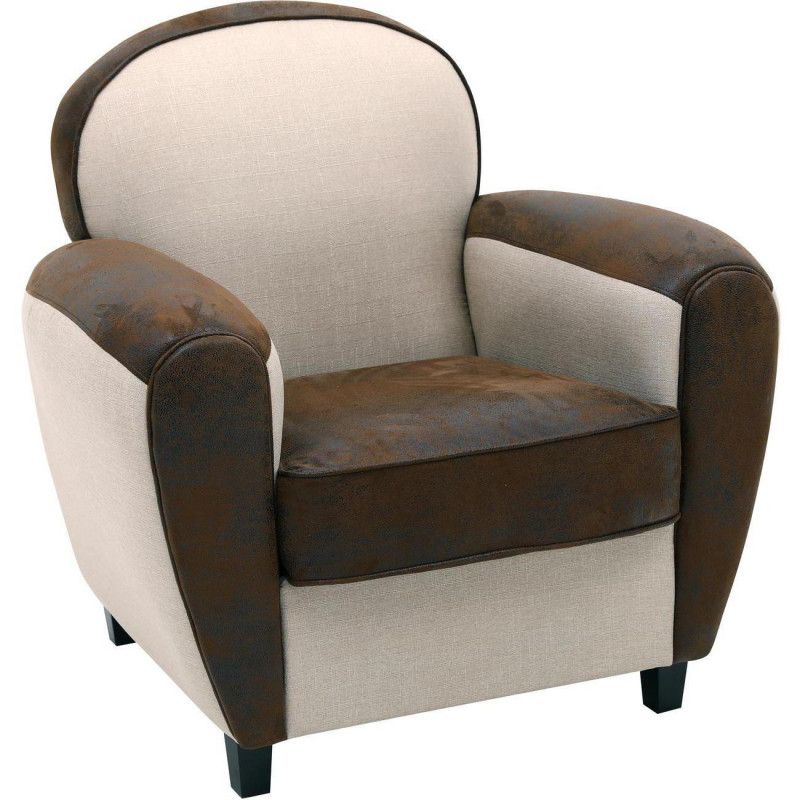 Fauteuil club vintage - Jumbo - L 80 x l 70 x H 85 cm - Marron et beige