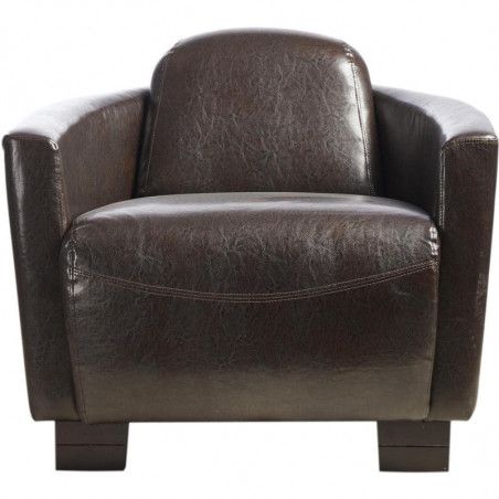 Fauteuil club imitation cuir - Aviateur - L 76 x l 80 x H 65 cm - Marron foncé