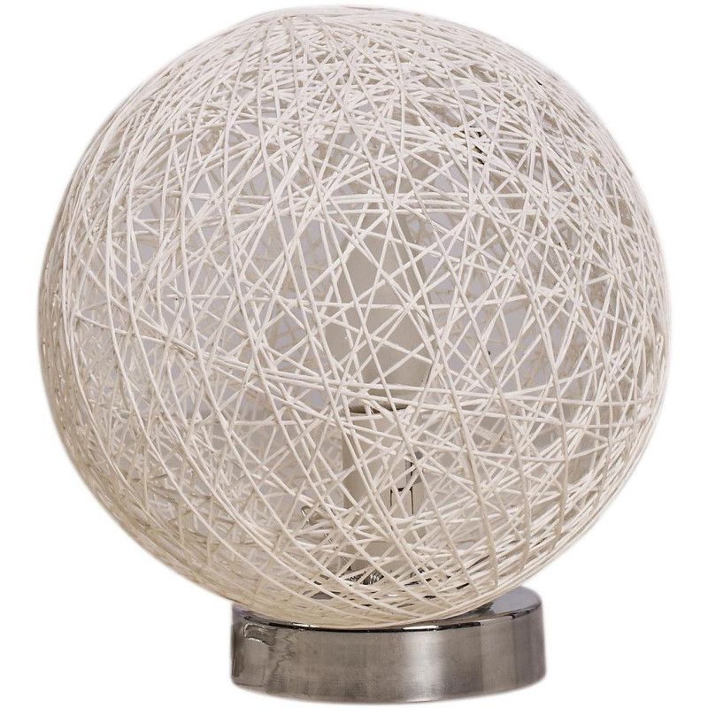 Lampe boule en rotin - D 20 cm x H 24 cm - Blanc