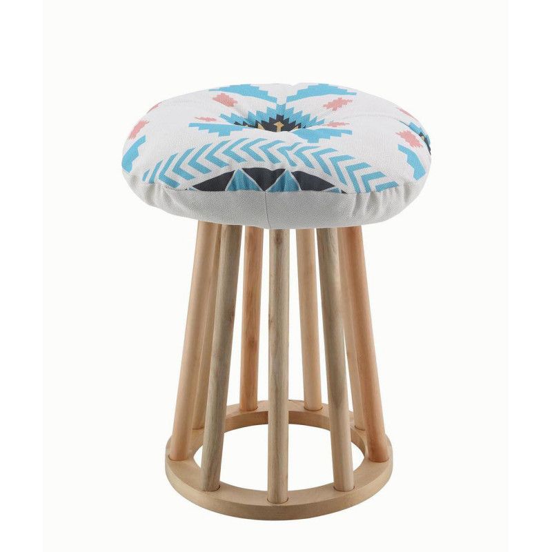 Pouf - Assise coussin - Mexico - D 30 x H 42 cm - Bleu