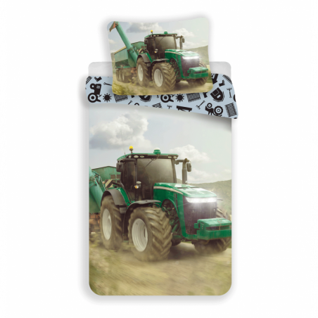 Parure de lit en coton tracteur - 140 x 200 cm - Vert