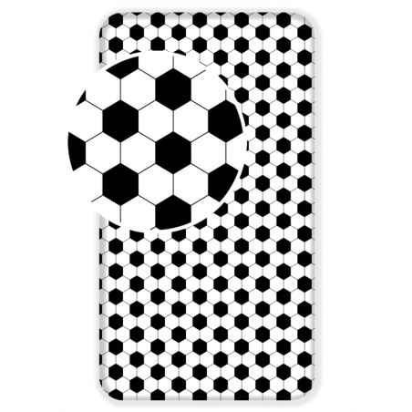 Drap en coton football - 90 x 200 + 25 cm - Blanc et Noir