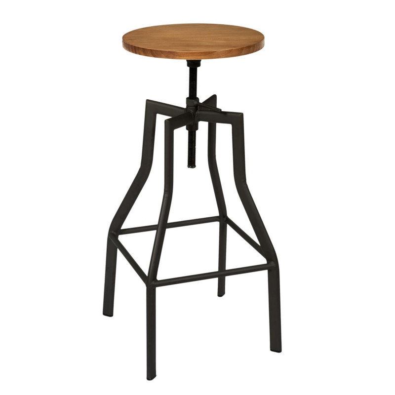 Tabouret de bar - Métal gris anthracite et assise bois