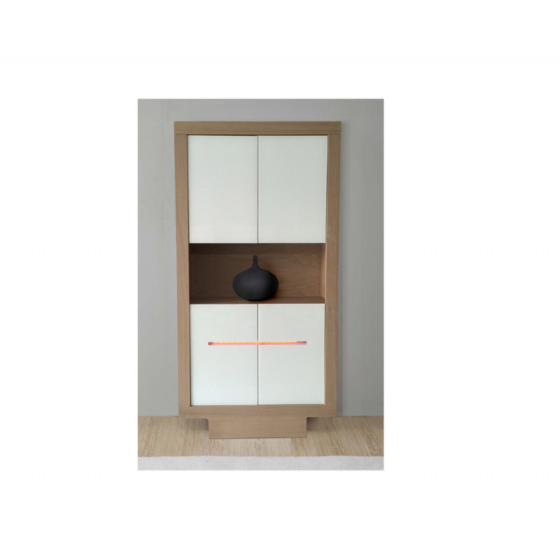 Vitrine Oklahoma - 4 portes - L 92 x l 40 x H 180 cm - Gris et blanc