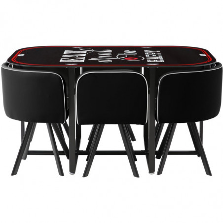 Ensemble table en verre et 6 chaises - L 140 x l 90 x H 75 cm - Noir et rouge