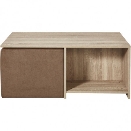 Table basse avec pouf intégré - L 100 x l 60 x H 41,8 cm - Marron