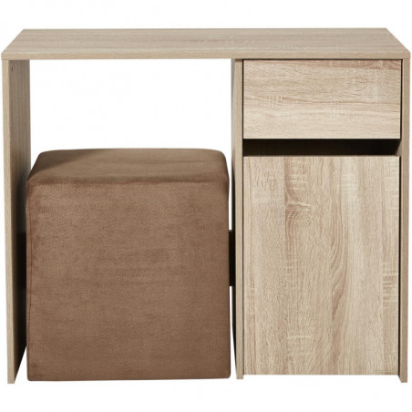 Bureau avec pouf intégré - Bois naturel - Emma - L 90 x l 40 x H 75 cm - Marron