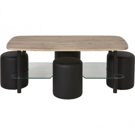 Table basse avec 4 poufs intégrés - Nalla - L 120 x l 60 cm x H 45 cm - Beige