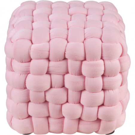 Pouf tressé en tissu - Tina - 27 x 27 - Rose