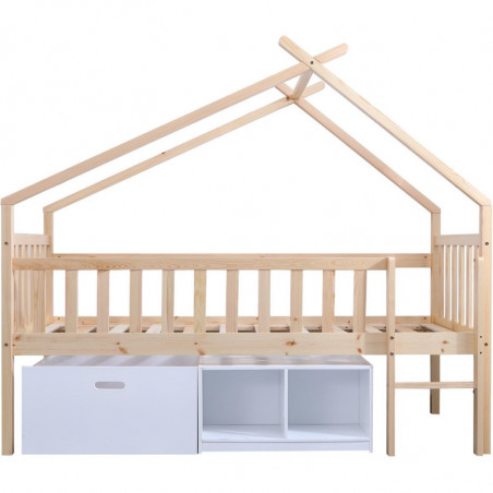 Lit cabane enfant - L 198 x l 95 x H 170 cm - Elidja - Beige et blanc