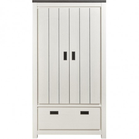 Armoire en bois - Bernado - L 98 x l 55 x H 180 cm - Beige et gris