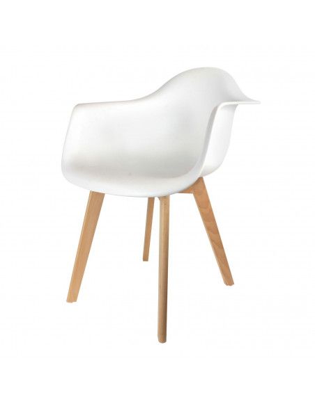 Fauteuil Scandinave avec accoudoirs | H 85 x P 60,5 x L 62 cm | Pieds en bois brut | Blanc