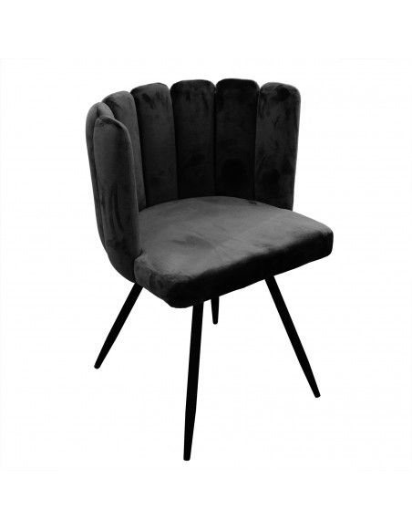 Chaise Ronde en Velours | L 53 x P 51 x H 80 cm | Noir |4 Pieds en Métal