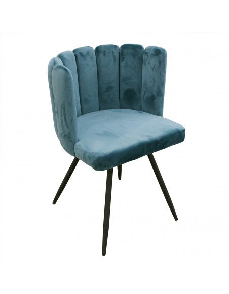 Chaise Ronde en Velours | L 53 x P 51 x H 80 cm | Bleu | Solide 4 Pieds en Métal