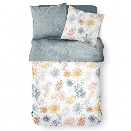 Parure de lit feuillage en coton - Sunshine - 240 X 260 cm - Blanc