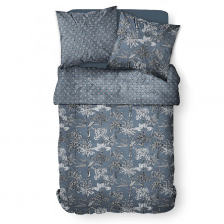 Parure de lit tropical en coton - Sunshine - 240 X 260 cm - Bleu