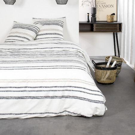 Parure de lit en coton réversible - Sunshine - l 240 x L 260 cm - Lignes zigzag beige gris
