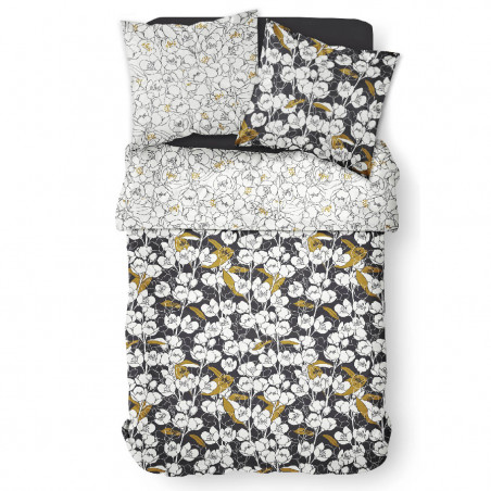 Parure de lit à motif floral - Sunshine - 220 X 240 cm - Noir et blanc