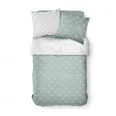 Parure de lit à rayures- Sunshine - 220 X 240 cm - Vert et blanc