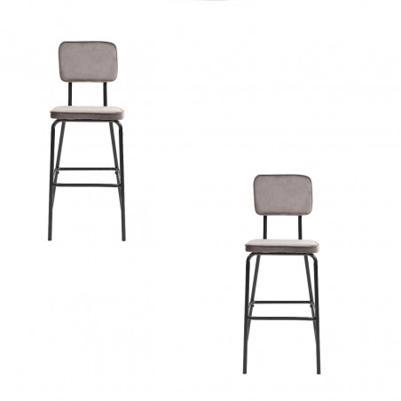 Lot de 2 tabourets de bar en velours - Zelda - L 41 x P 54 x H 110 cm - Beige