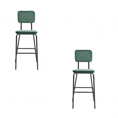 Lot de 2 tabourets de bar en velours - Zelda - L 41 x P 54 x H 110 cm - Vert