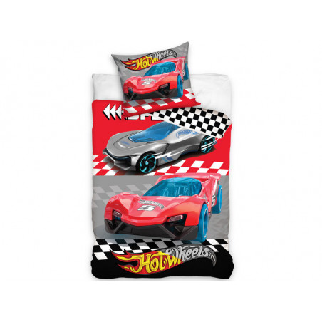 Parure de lit voiture de course - Hot Wheels - 140 X 200 cm - Taie 65 x 65 cm - Rouge