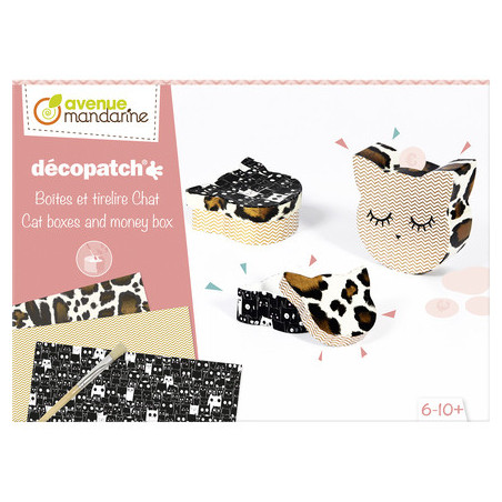 Décopatch - Boîtes et tirelire chat à décorer - Coffret créatif