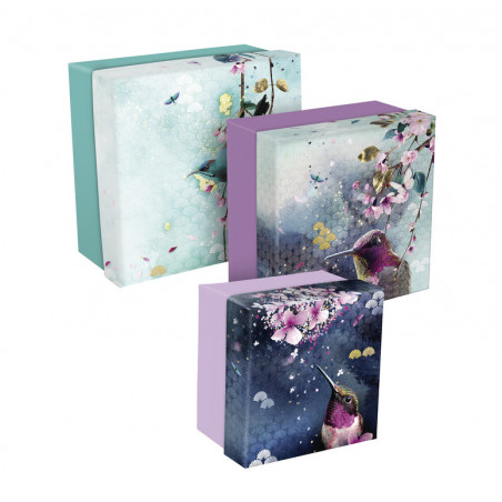 Set de 3 boites de rangement - Sakura Dream - Bleu, Violet et Rose