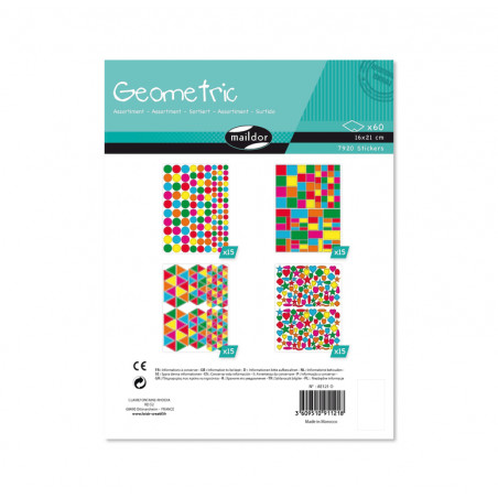 Lot de 60 planches de gommettes - 16 x 21 cm - Géométrique - Multicolore