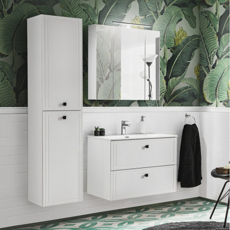 Ensemble meuble vasque + Armoire miroir + Grande armoire - 80 cm - Havana White