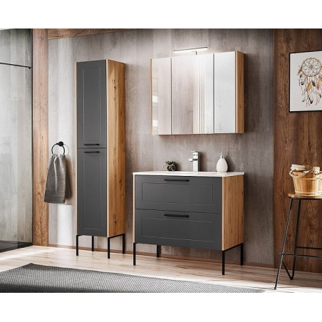 Ensemble meuble vasque + Armoire miroir + Grande armoire - 80 cm - Duramen Grey