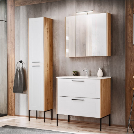 Ensemble meuble vasque + Armoire miroir + Grande armoire - 80 cm - Madera White