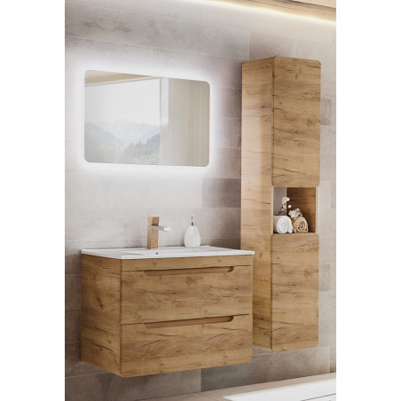 Ensemble meuble vasque + Grande armoire + Miroir LED - 60 cm - Aruba Craft
