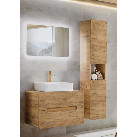 Ensemble meuble vasque à poser + Grande armoire + Miroir LED - 80 cm - Aruba Craft