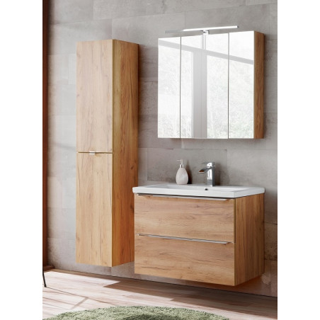 Ensemble meuble vasque + Armoire miroir + Grande armoire - 80 cm - Elise Oak