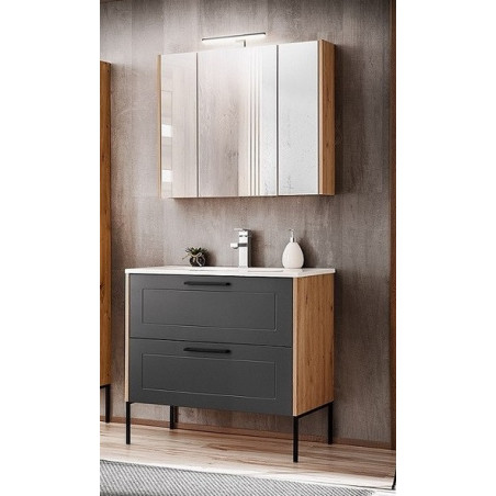 Ensemble meuble vasque + Armoire miroir - 80 cm - Duramen Grey