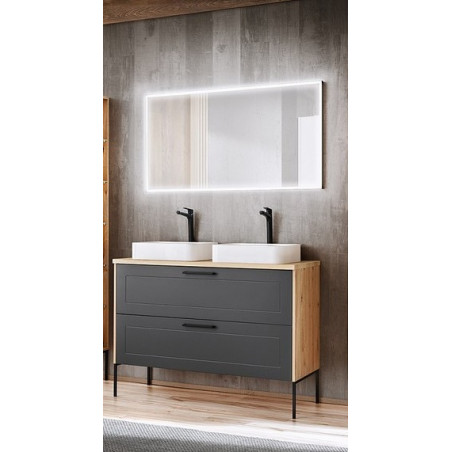 Ensemble meuble sous-vasque + Vasques à poser + Miroir LED - 120 cm - Duramen Grey