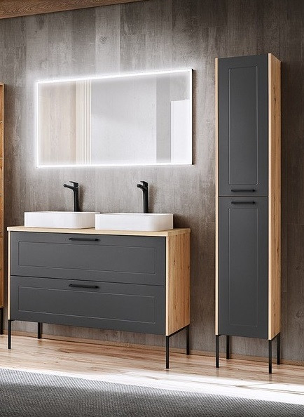 Ensemble meubles de salle de bain : vasque, meuble de rangement, grand  miroir LED