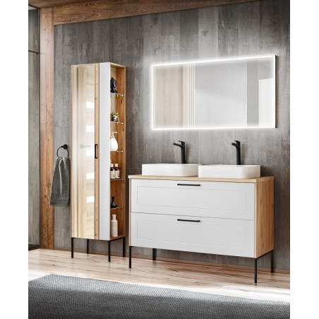 Ensemble meuble sous-vasque + Vasques à poser + Miroir LED + Grande armoire miroir - 120 cm - Duramen White