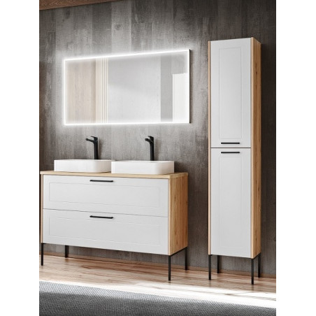 Ensemble meuble sous-vasque + Vasques à poser + Miroir LED + Grande armoire - 120 cm - Duramen White