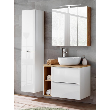 Ensemble meuble vasque + Armoire miroir + Grande armoire - 80 cm - Elise White