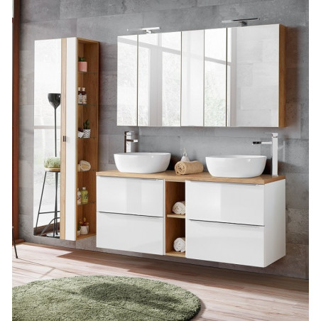 Ensemble meuble vasques à poser + Armoire miroir + Grande armoire - 140 cm - Elise White