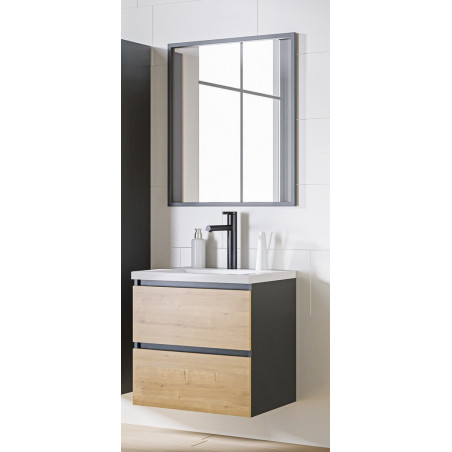 Ensemble meuble vasque + Miroir - 60 cm - Monako Grey Oak