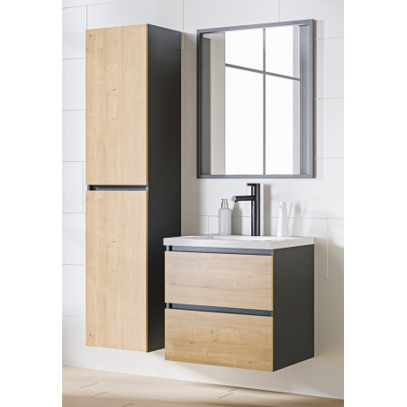 Ensemble meuble vasque + Miroir + Grande armoire - 60 cm - Stéphanie Grey Oak