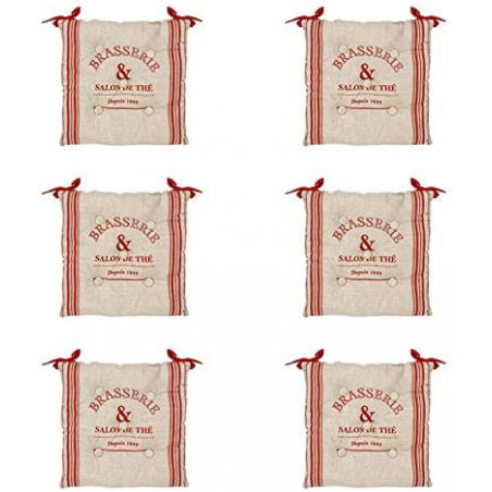 Lot de 6 galettes de chaises - L 40 x l 40 cm - Bistrot - Rouge